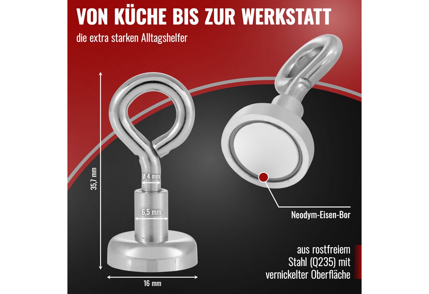 Thumbnail - Poppstar Magnethalter Ösenmagnete Neodym, 20 Mini Magnetösen mit mittlerer Haftkraft