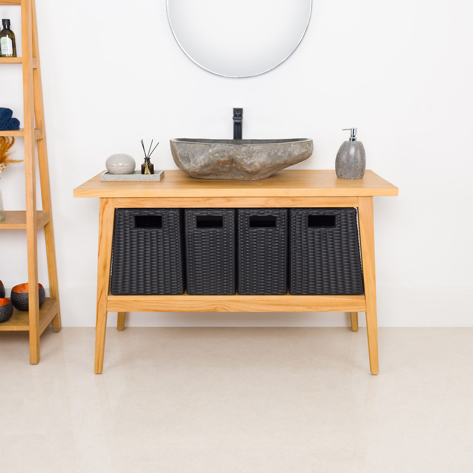wohnfreuden Waschbeckenunterschrank Teakholz Waschtisch TITIN 120 cm breit
