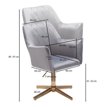 Wohnling Drehstuhl WL6.305 (Samt Grau, Design Schalenstuhl Drehbar mit Lehne), Schreibtischstuhl 120 kg Höhenverstellbar, Drehbar