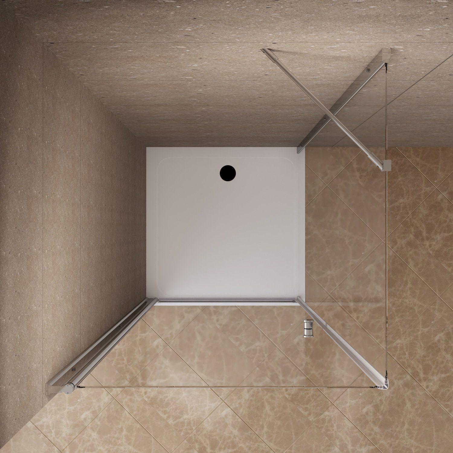 AQUABATOS Corner Shower Enclosure, Corner Entry Bathroom Shower Screen with Hinged Door and Side Panel, WxD: 100x90 cm, 6 mm Tempered Safety Glass, Chrome Finish, Splashproof, Variable Width, Barrier-Free, Nano Glass