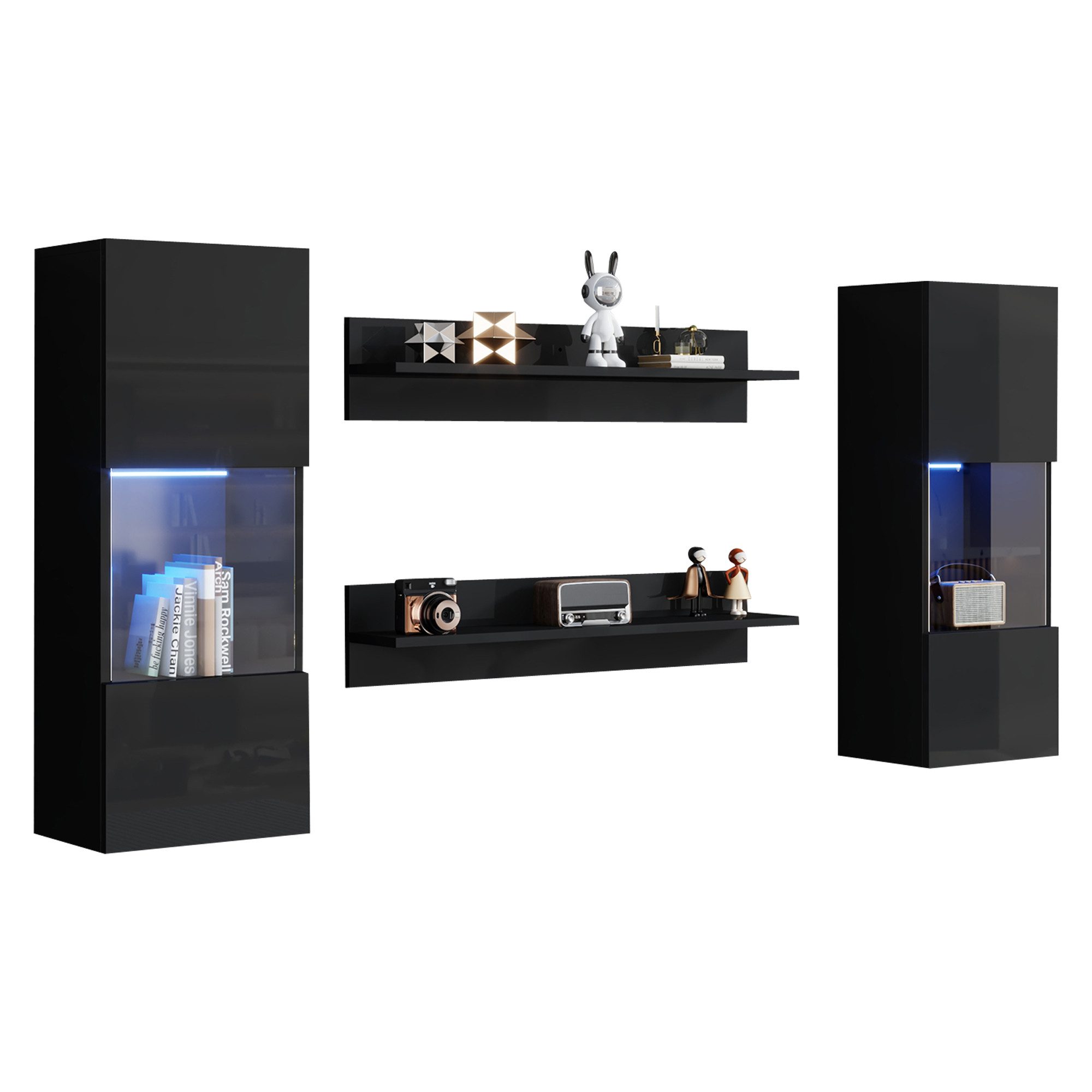 Merax Wohnwand mit LED und Vitrinen, günstig online kaufen