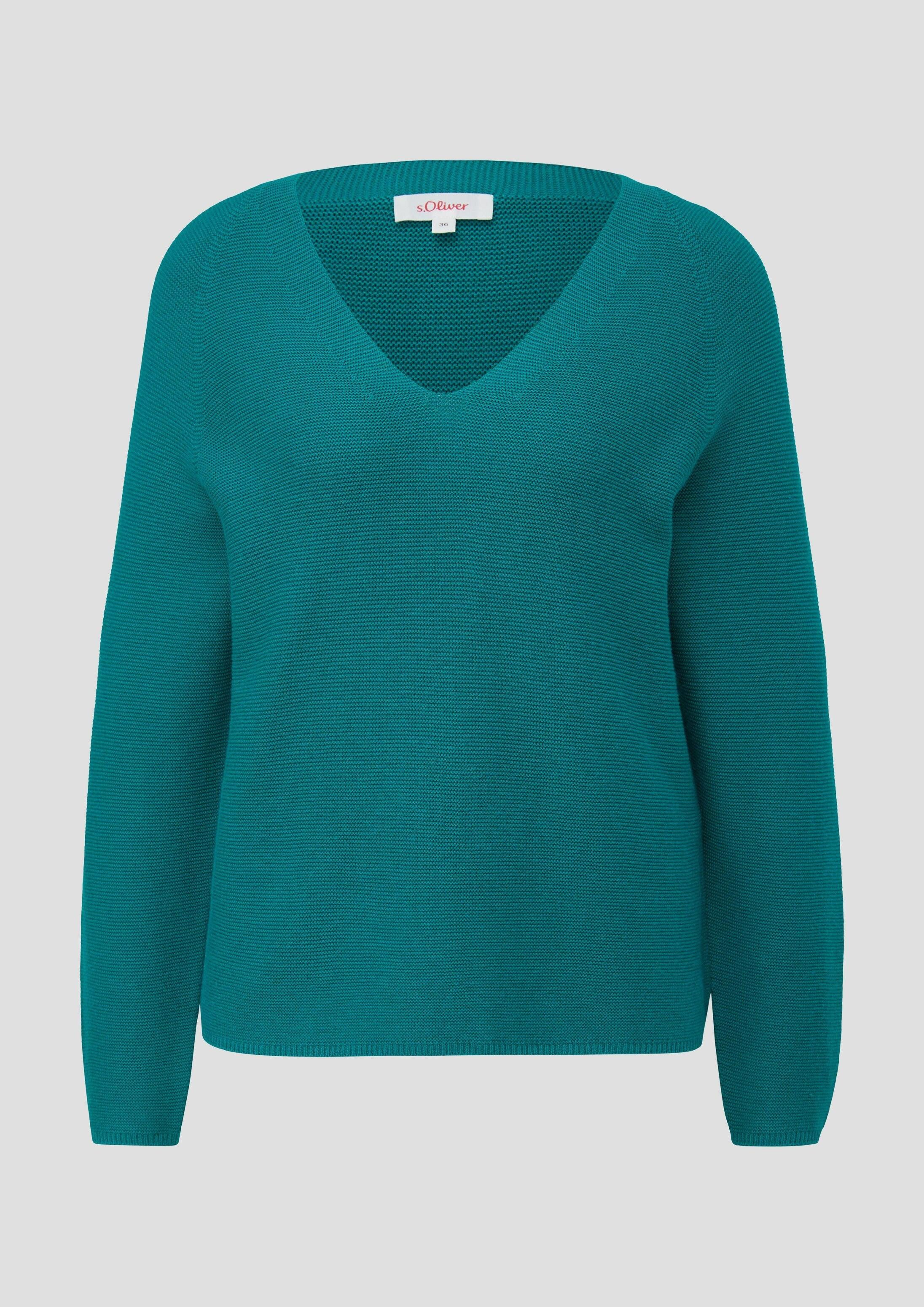 s.Oliver Longpullover Strickpullover Pullover mit V-Ausschnitt
