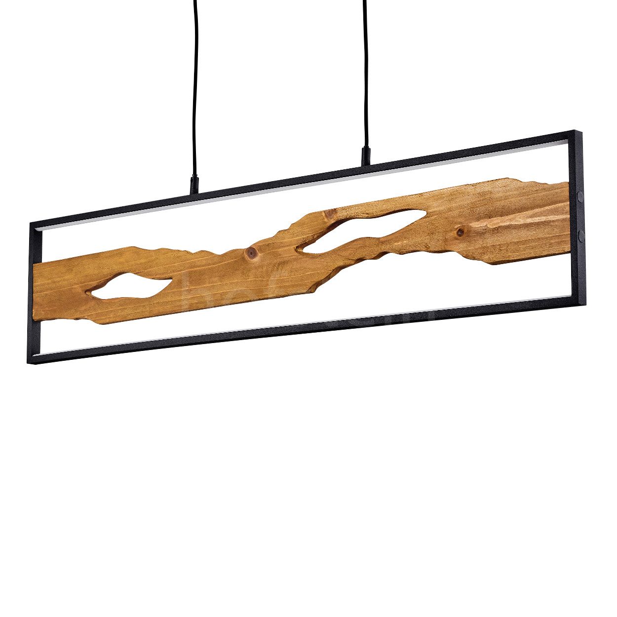 hofstein Pendelleuchte »Azeglio« Hängelampe aus Metall/Holz in Schwarz/Natur, 3000 Kelvin, Hängeleuchte mit Holzbalken, Höhe max.150cm, 1xLED 20 Watt, 2300 Lumen