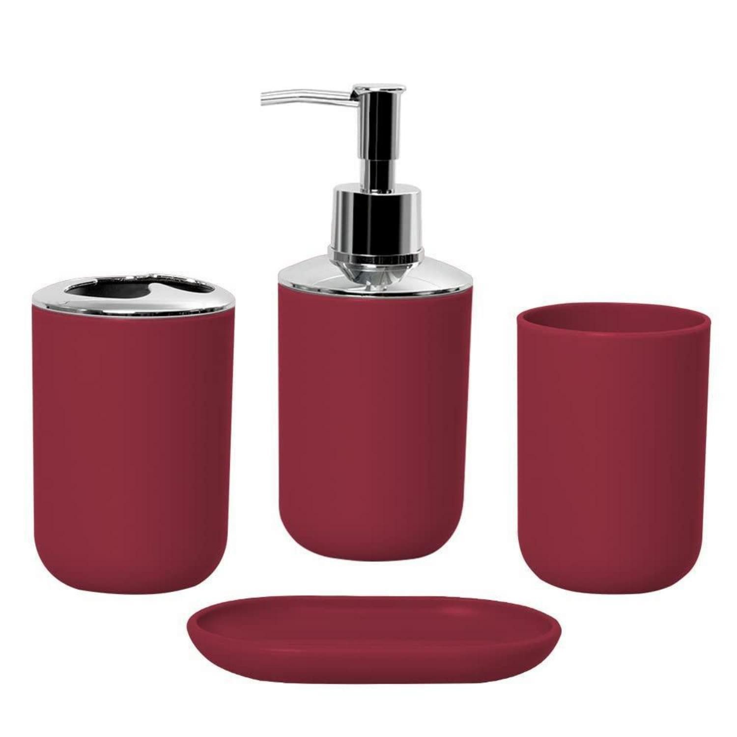 LuxusKollektion Badaccessoire-Set Badezimmer Set 4tlg Weinrot Kunststoff