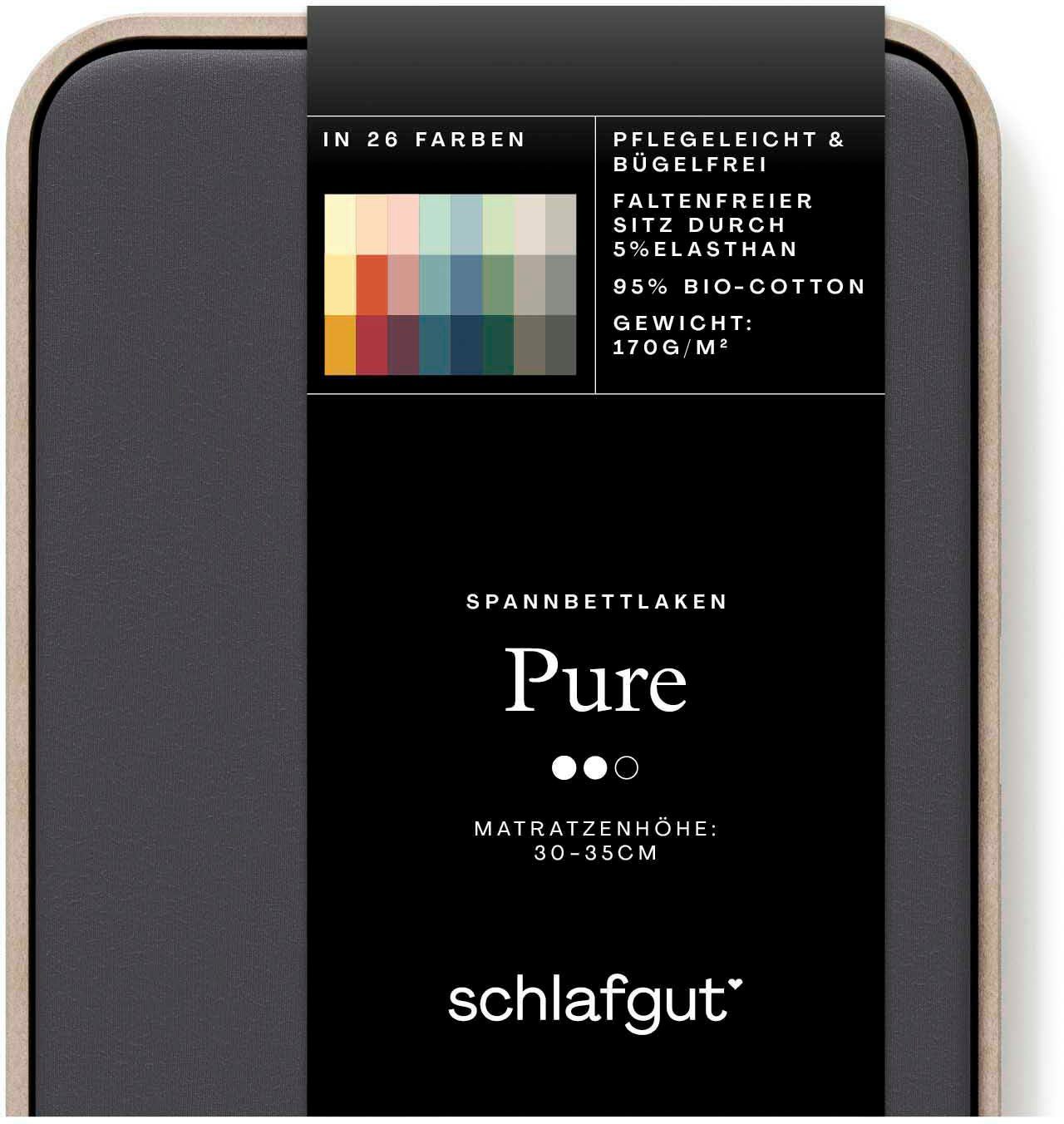 Schlafgut Spannbettlaken PURE Bio-Baumwolle mit Elasthan, 170 g/m², Bettlaken, Spannbetttuch, Jersey, Gummizug: rundum, (1 Stück), PREMIUM Laken für Matratzen bis 30cm Höhe, dehnbar blickdicht, straff