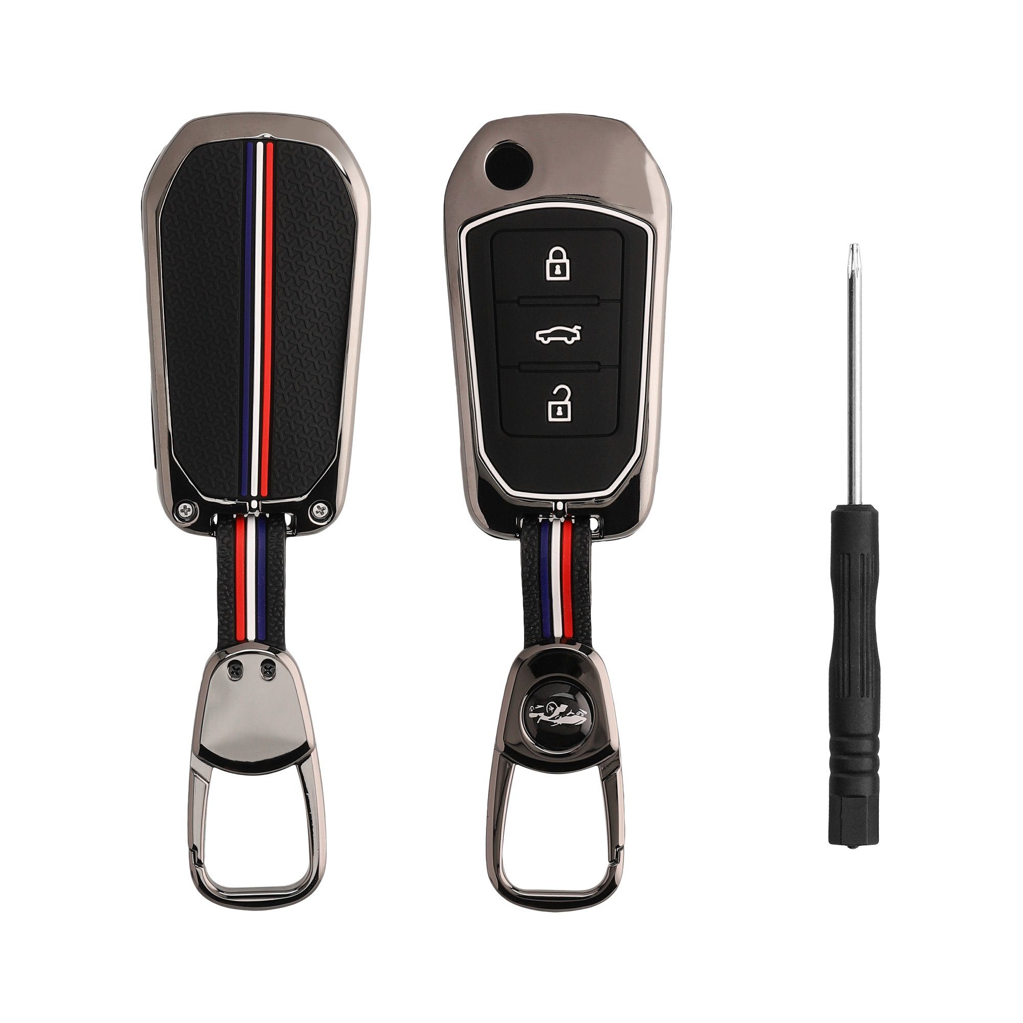 kwmobile Schlüsseltasche Auto Schlüsselhülle für Peugeot Citroen 3-Tasten Smartkey (1-tlg), Smart Key Metallrahmen mit Silikon Case