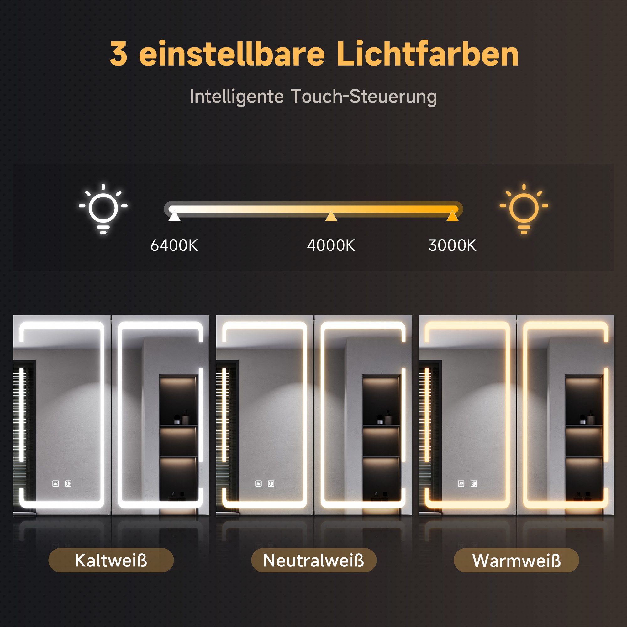 SONNI Badezimmerspiegelschrank Doppeltüriger beleuchteter Anti-Beschlag-Spiegelschrank für Badezimmer