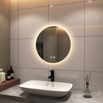 S'AFIELINA Badspiegel »Runder Wandspiegel mit 3 Lichtfarbe+ Einstellbare Helligkeit«, 50 cm,Touch-Schalter,3000/4000/6500K Lichtfarbe Dimmbar,Energiesparend