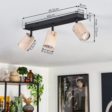 hofstein Deckenleuchte moderne Deckenlampe skandinavisches Design aus Metall/Holz in Schwarz, ohne Leuchtmittel, Leuchte m. verstellbaren Schirmen aus Holz, 3xGU10, ohne Leuchtmittel