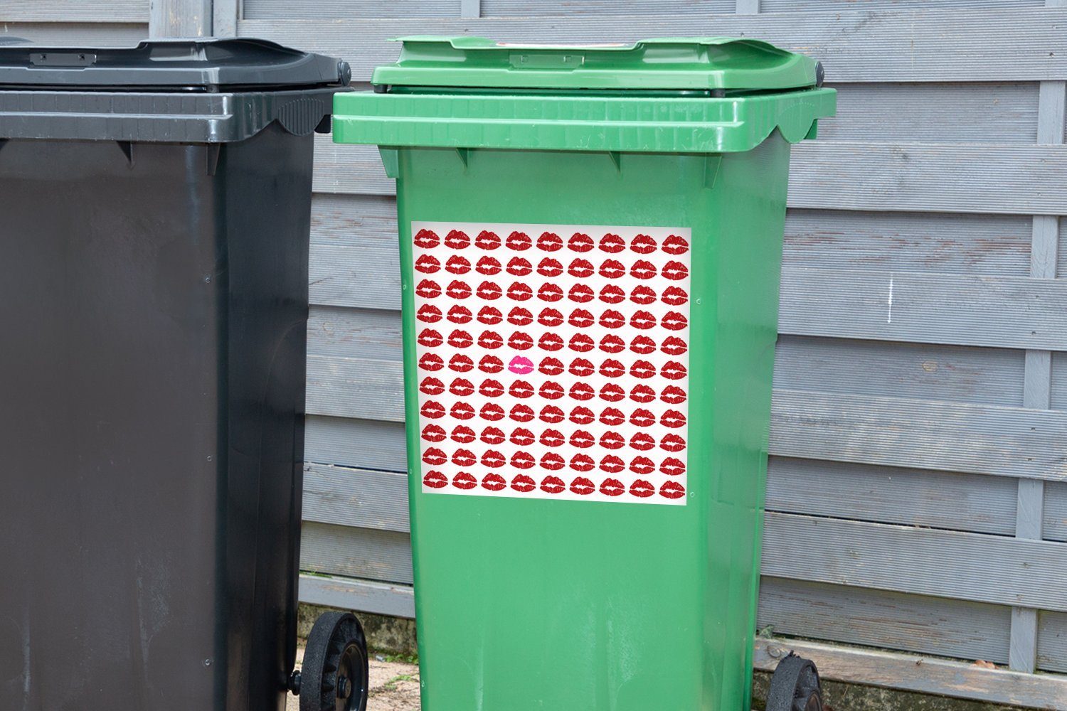 MuchoWow Wandsticker Abfalbehälter St), Mülleimer-aufkleber, des (1 drucken Mülltonne, roten Container, Bild Sticker, Kusses