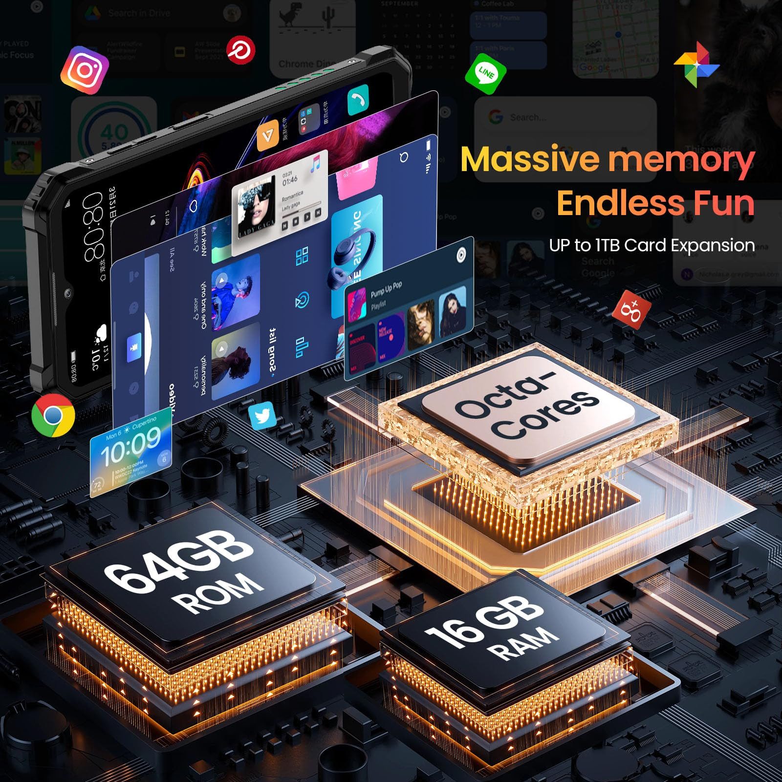 OUKITEL WP28E 16GB RAM + 64GB ROM/TF 1TB, 4G Outdoor Smartphone (16,56 cm/6.52 Zoll, 64 GB Speicherplatz, 13 MP Kamera, 6.52'' HD Display, 10600mAh, IP68/IP69K, – Bild 4 von 5