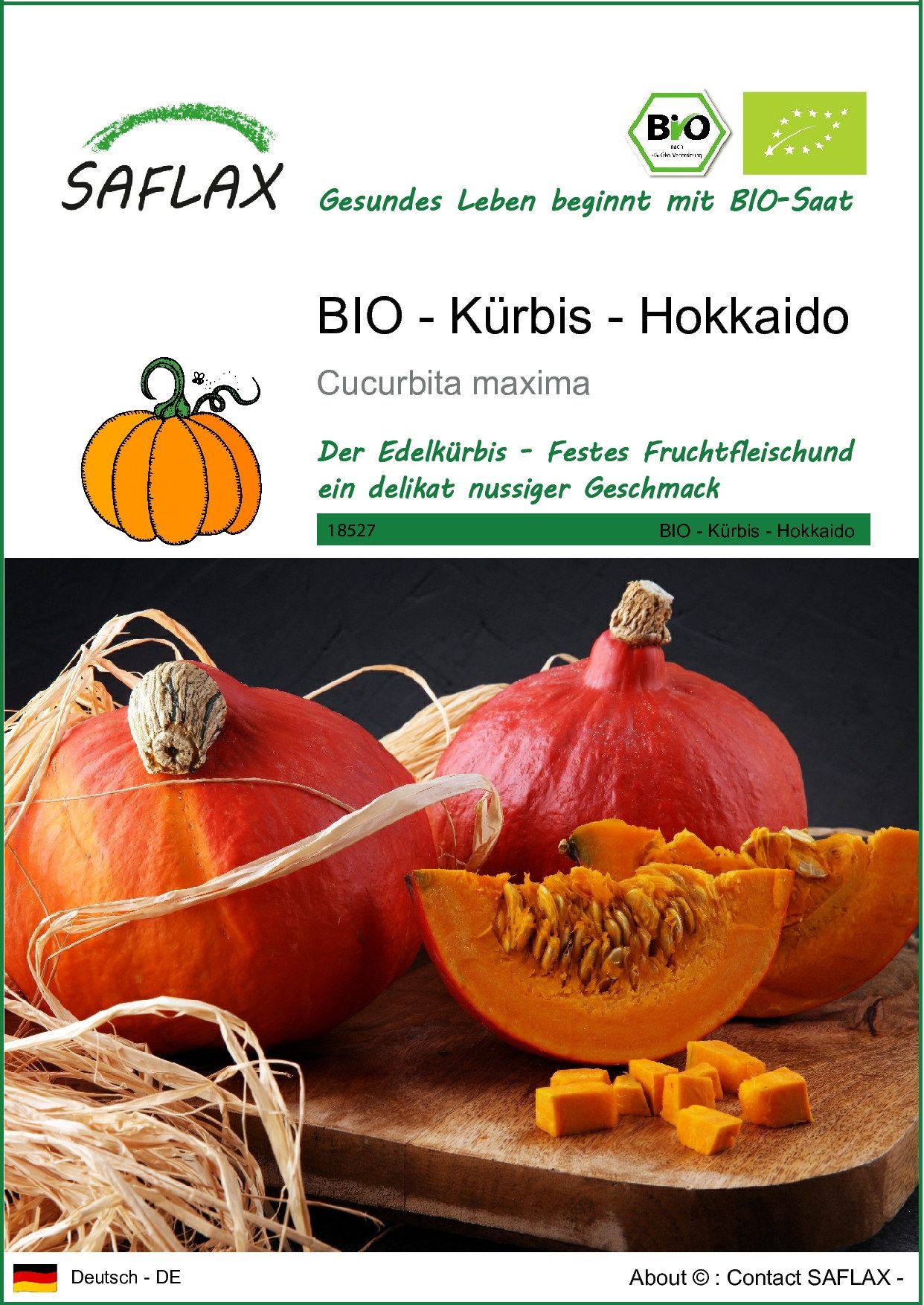 Gemüsesamen SAFLAX - Samen - BIO - Kürbis - Hokkaido