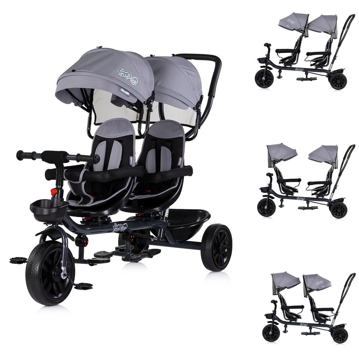 Chipolino Dreirad Geschwisterdreirad Tricycle Hip Hop, zwei Kinder, bis 40 kg, Sitze 360° drehbar