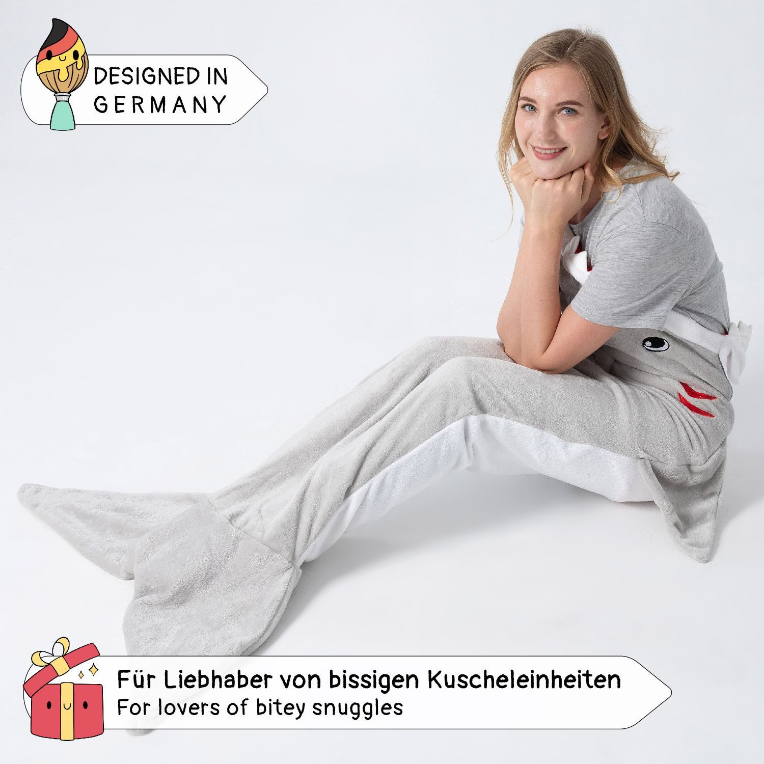 Corimori Deckenschlafsack Haifisch Flauschige Kuschel-Decke Couch-Schlafsac günstig online kaufen
