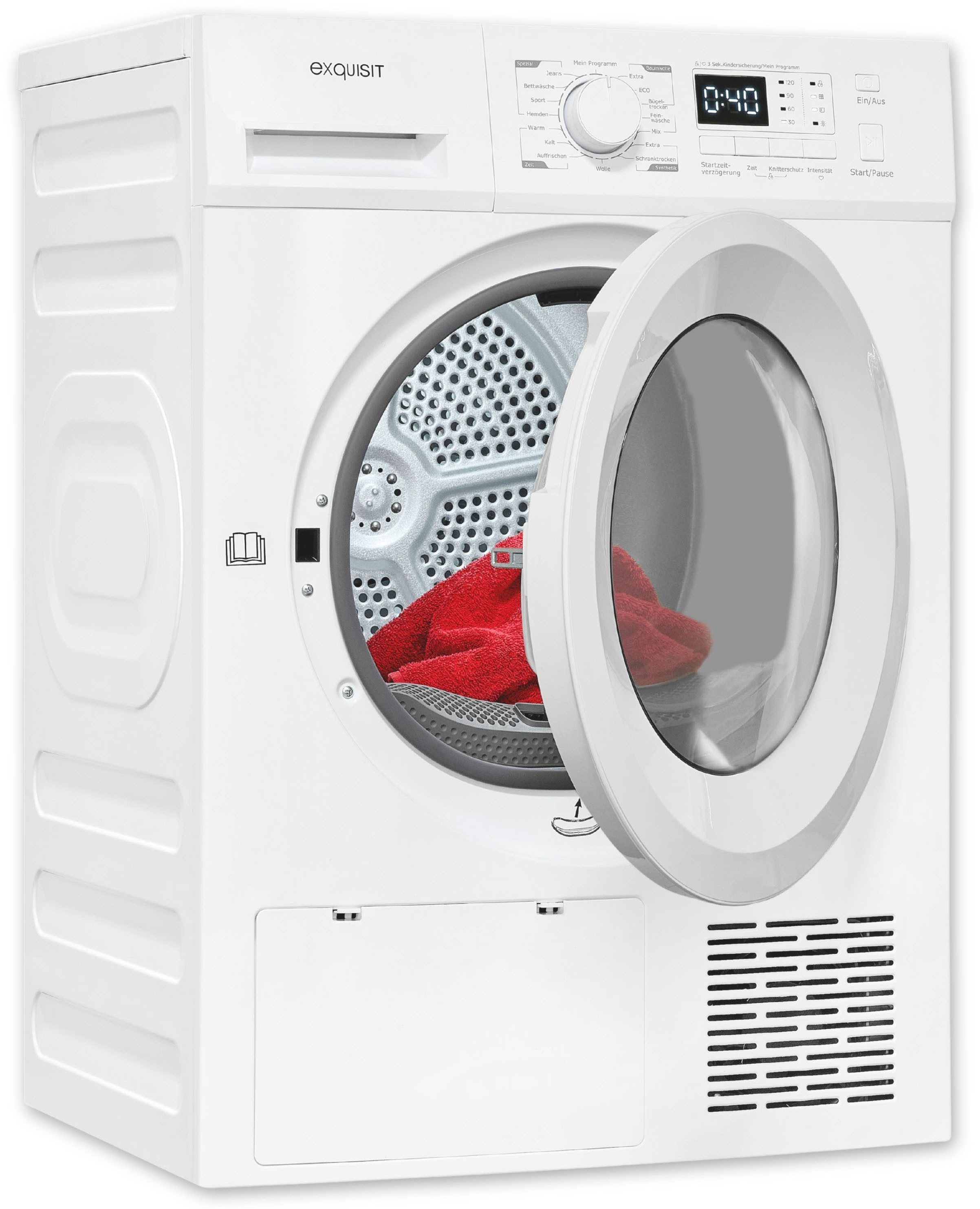 exquisit Wärmepumpentrockner TWP803-031D weiss, Startzeit-Vorwahl, LED-Display, Restlaufanzeige, einfach zu bedienen
