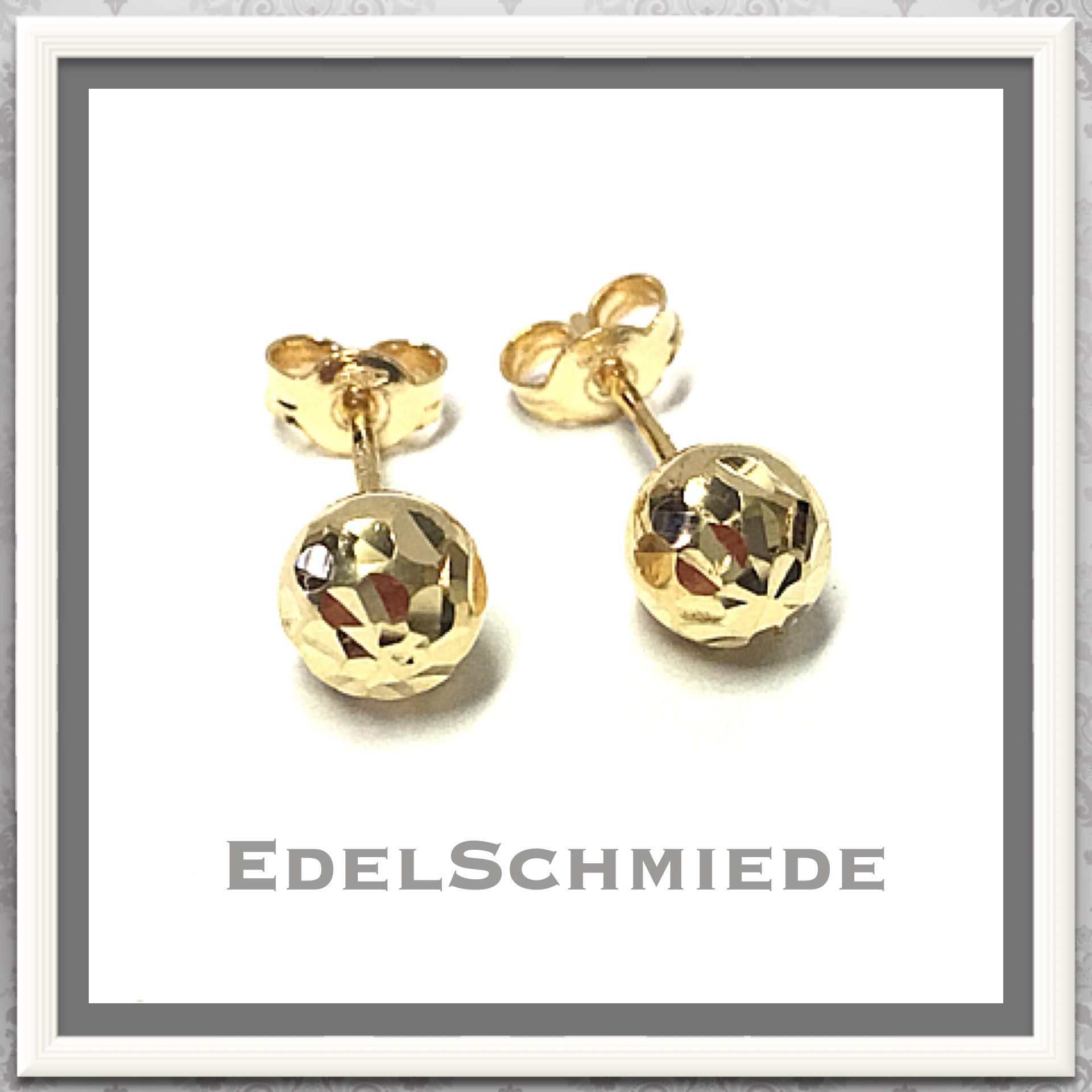 Schmuckset Kugelohrstecker in 585 Gold mit Diamantierung