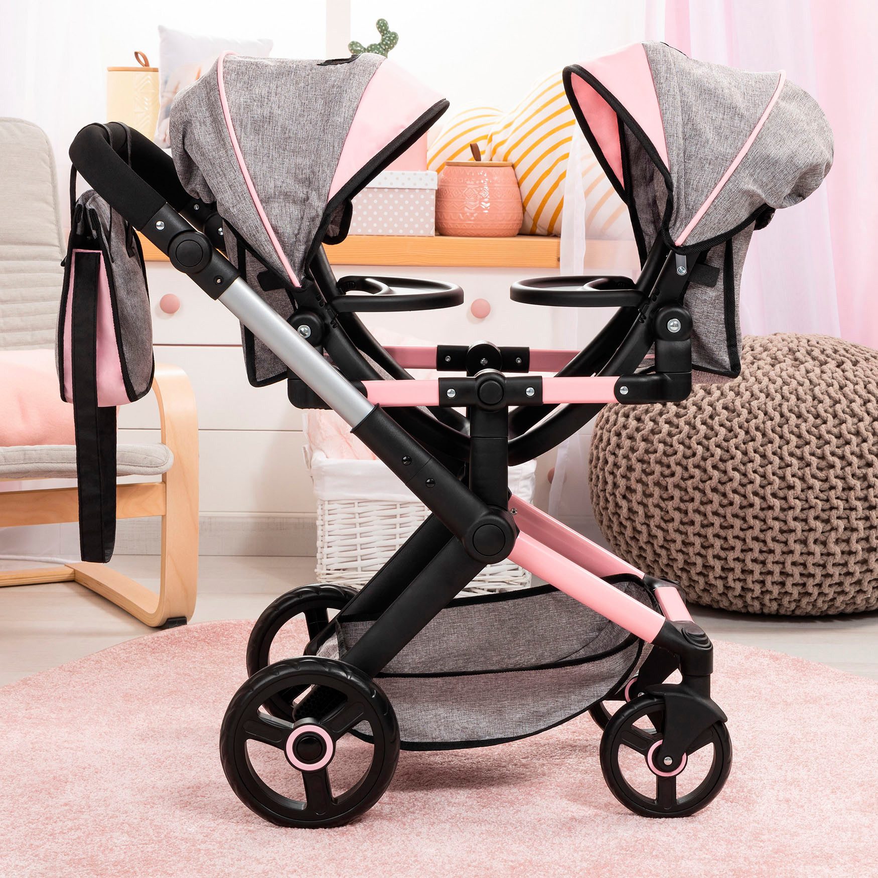 Bayer Puppen-Zwillingsbuggy Xeo Twin, mit Wickeltasche