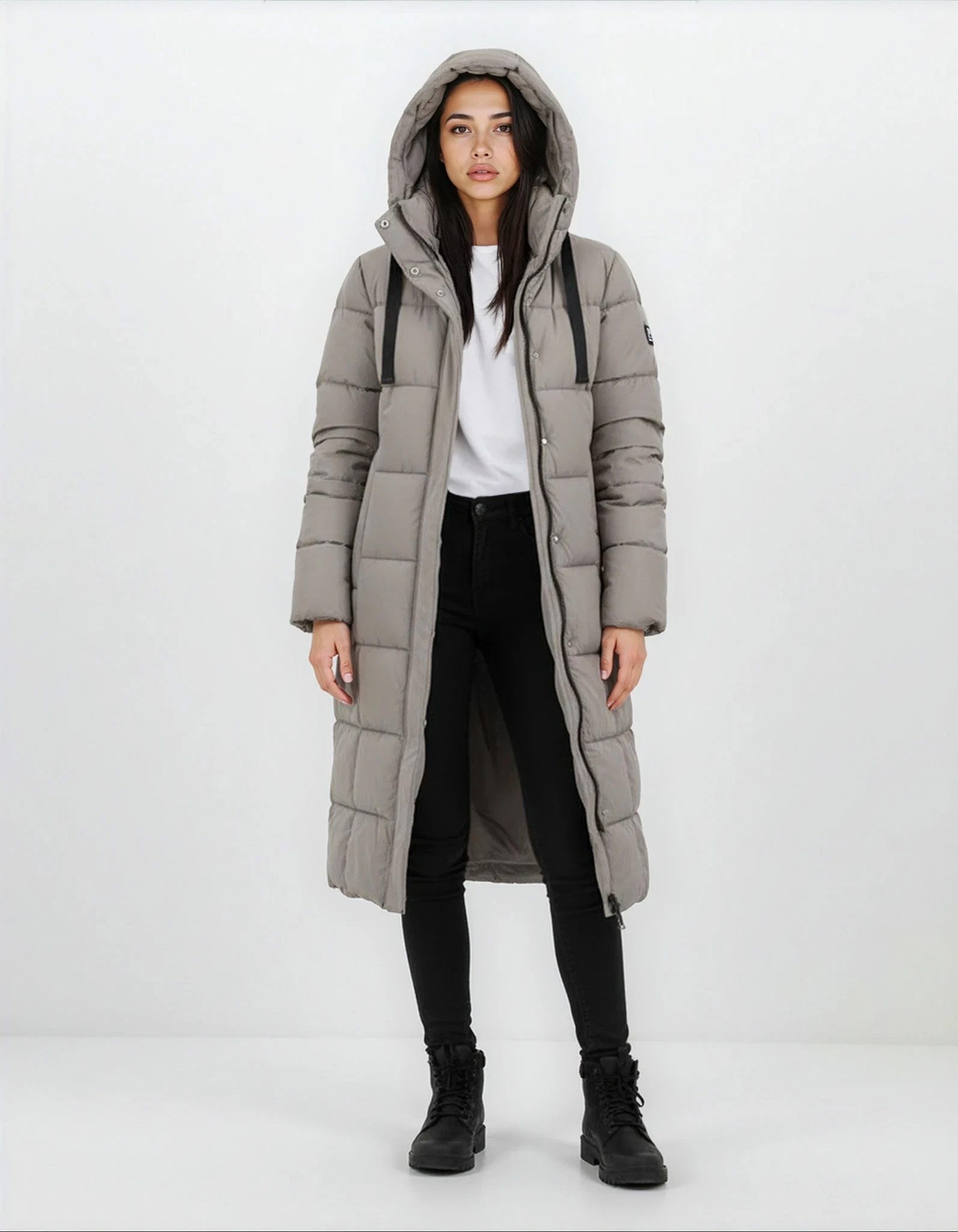 SUBLEVEL Steppjacke Damen Mantel Winterjacke Jacke extra lang geschnitten mit Kapuze