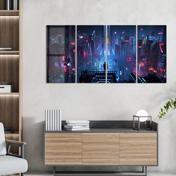 DEQORI Glasbild 'Cyberpunk Stadt bei Nacht', 'Cyberpunk Stadt bei Nacht', Glas Wandbild Bild schwebend modern