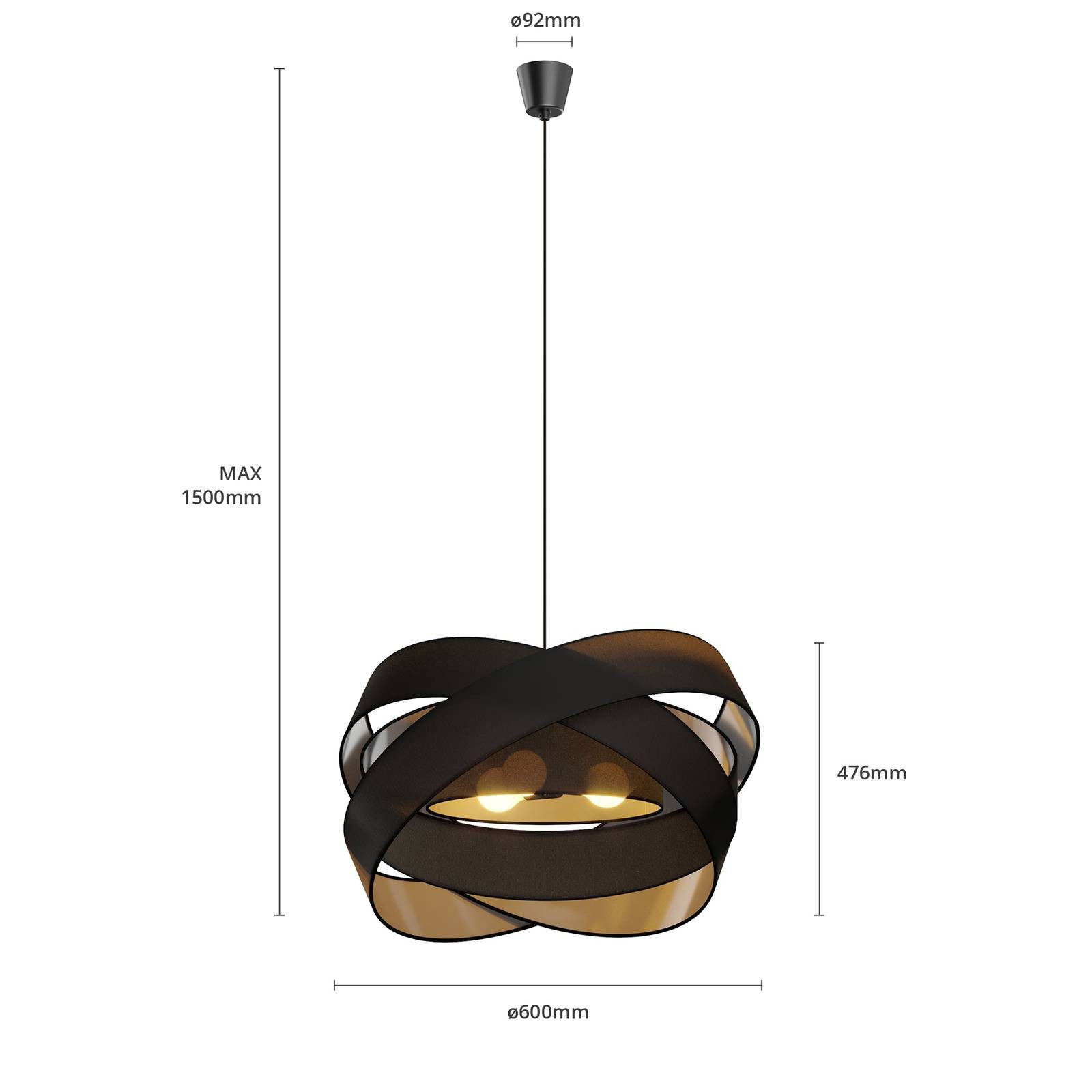 Lindby Hängeleuchte Simaria, Schwarz IP20, 3 x 40 W