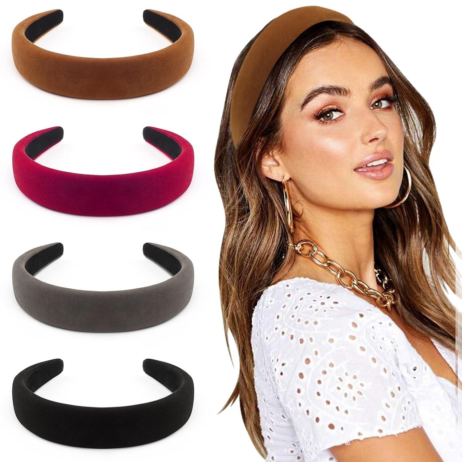 Haarreif 4er Set breite Samtstirnbänder für Damen und Mädchen - Boho Haarreifen