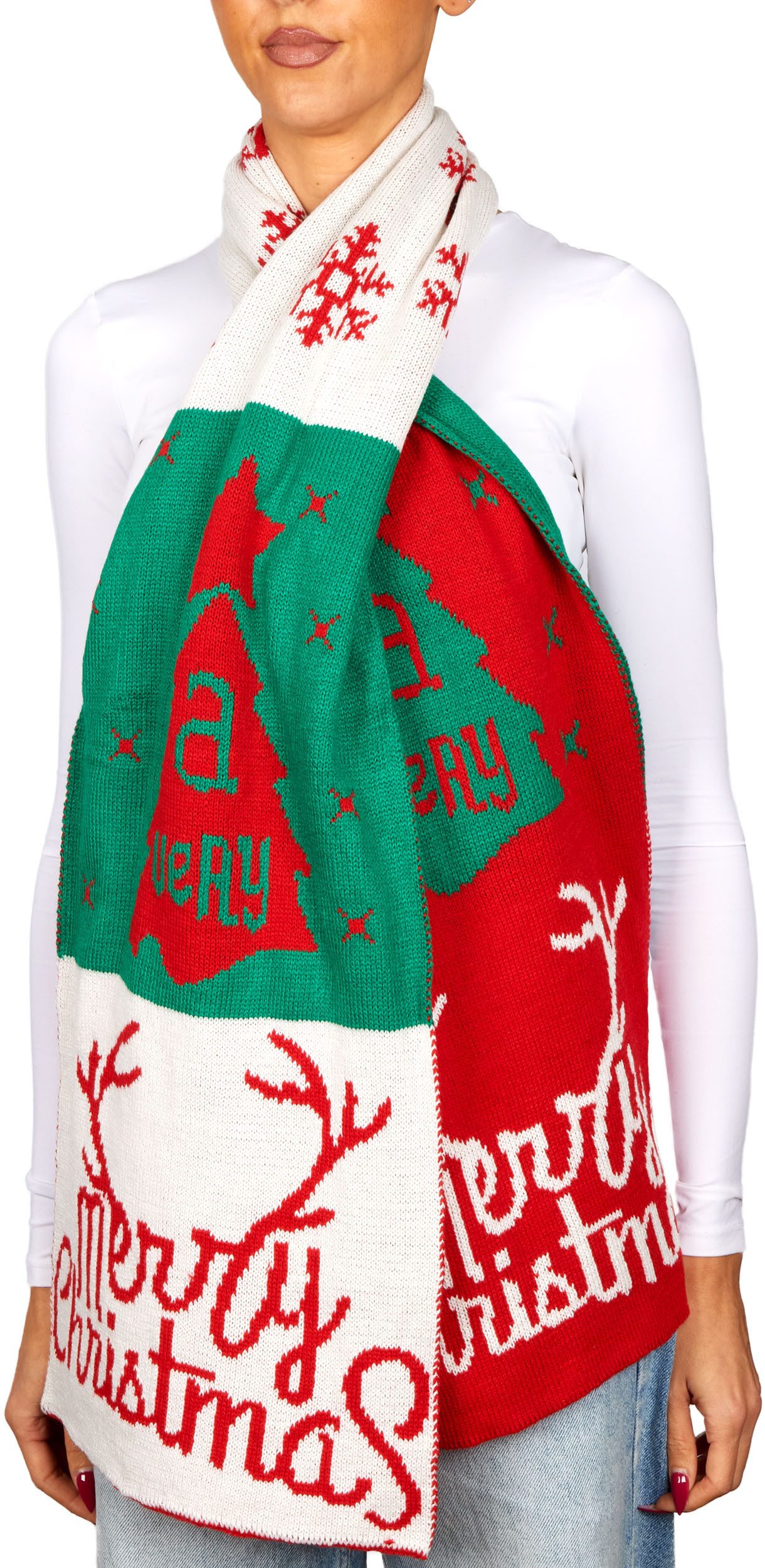 BRUBAKER Schal Cashmirillo Weihnachtsschal für Damen und Herren - Merry Christmas, (Weihnachten Schal, 1-St. Damenschal mit weichem Kaschmir-Gefühl), 70 x 200 cm - Warm & Kuschelig für Herbst & Winter - Winterschal