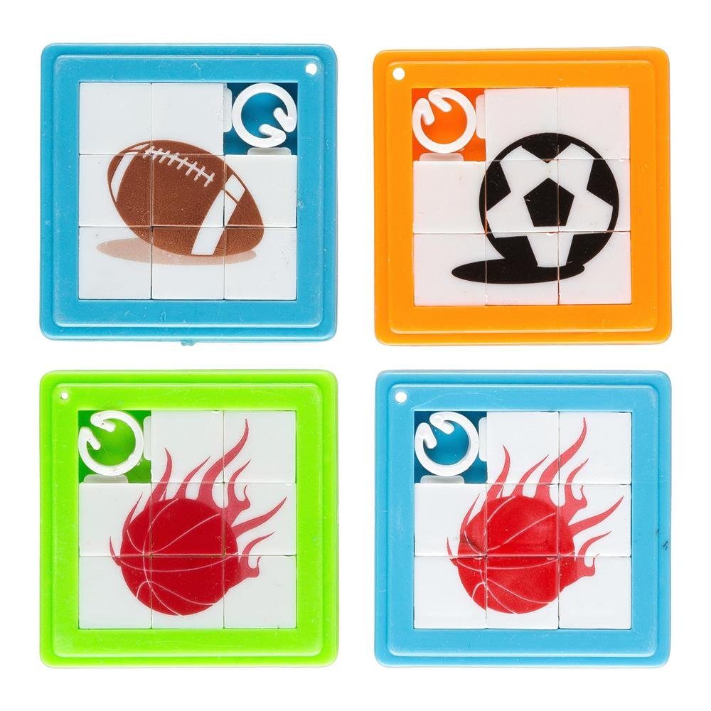 Idena Puzzle Partyspaß Schiebepuzzles, Puzzleteile, 4 Stück mit sportlichen Bildmotiven Mitgebsel Kindergeburtstag