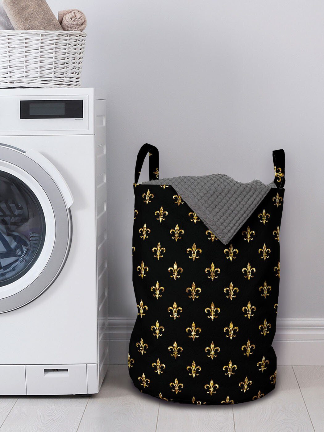 Abakuhaus Wäschesäckchen Wäschekorb Französisch mit Lis De Kordelzugverschluss Waschsalons, Dunkelheit für auf Klassiker Fleur Griffen