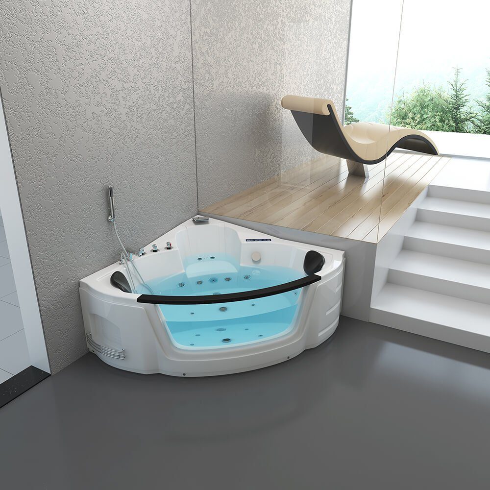 HOME DELUXE Whirlpool-Badewanne LAGUNA - L MINI 135 x 135 x 65 cm, mit verstärktem ABS-Sanitäracryl, Eckbadewanne für 2 Personen