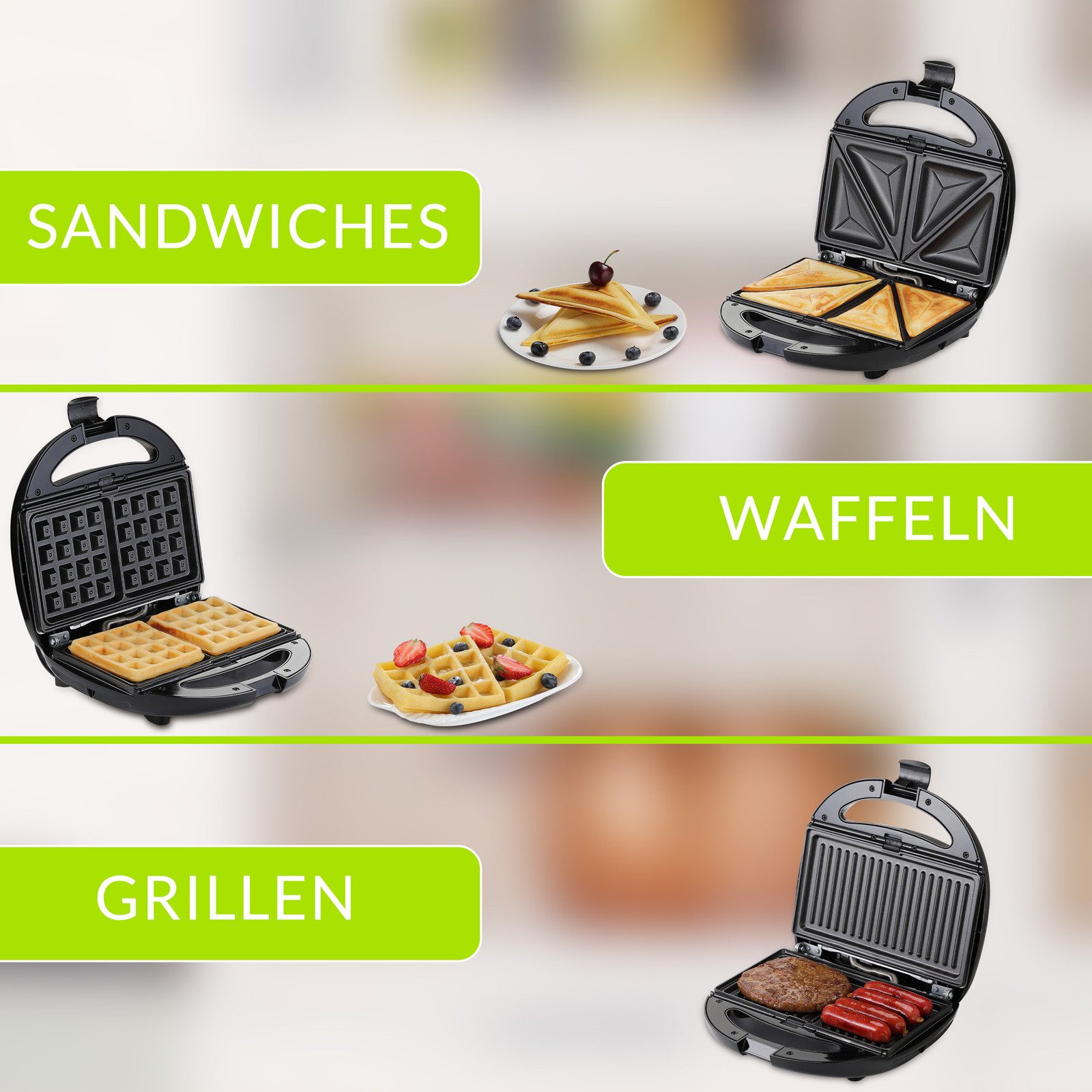 monzana Sandwichmaker, Antihaftbeschichtung Sicherheitsverschluss Waffeleisen