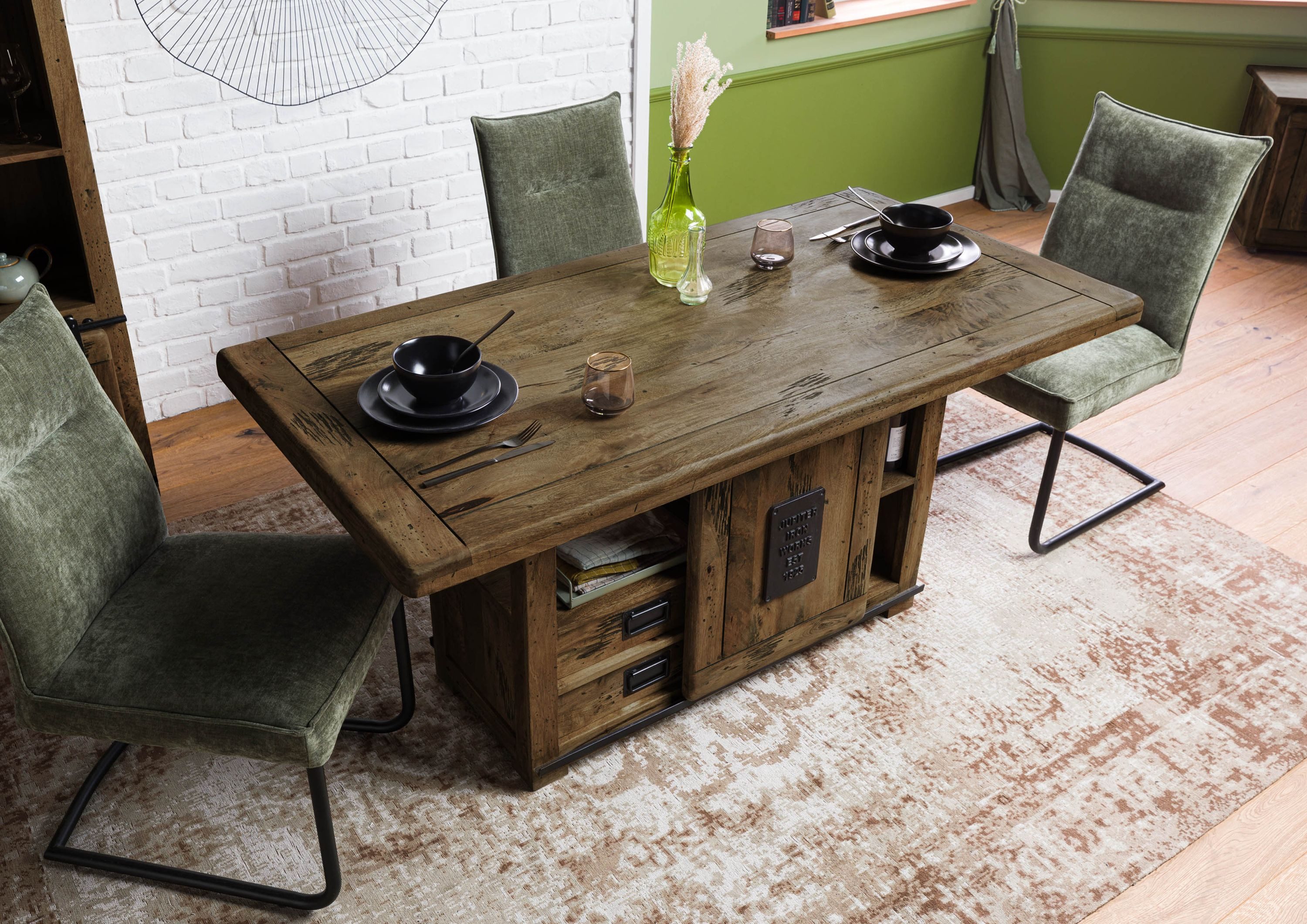 Massivmoebel24 Esstisch RAILWAY (Massivholz, Massivholztisch), Esstisch Mango 180x90x76 braun lackiert RAILWAY