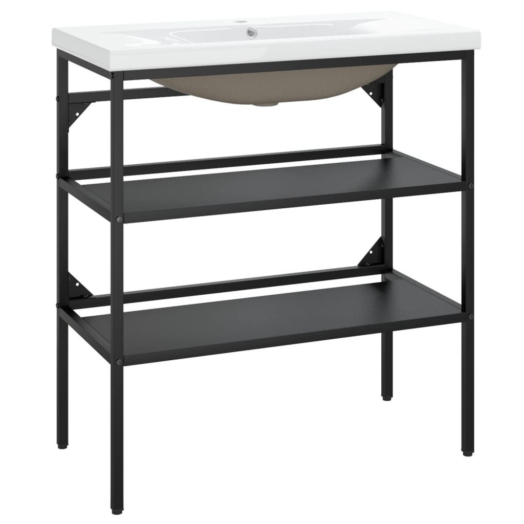 vidaXL Badregal Badezimmer-Waschtischgestell mit Waschbecken Schwarz Eisen, 1-tlg.