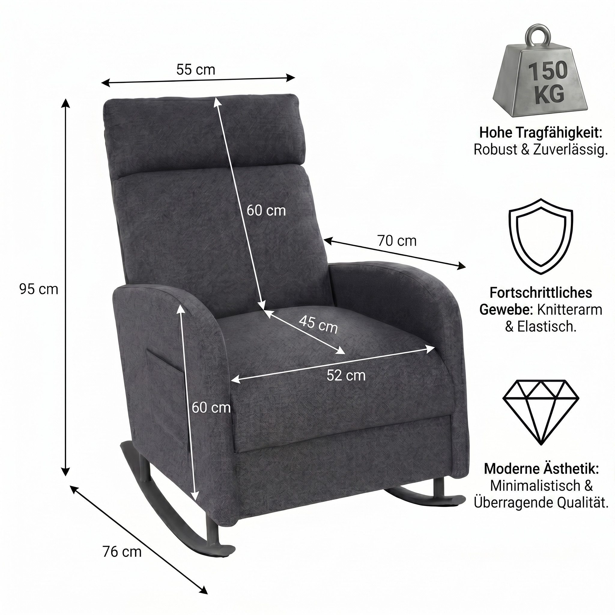 Jiexi Schaukelstuhl Premium Schaukelstuhl, Moderner Relaxsessel für Wohnzimmer