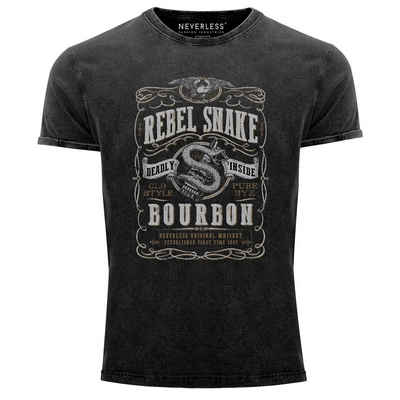 Neverless Print-Shirt Neverless® Herren T-Shirt Vintage Shirt Printshirt Whiskey Emblem Rebel Snake Bourbon Retro Style Fashion Streetstyle Aufdruck Used Look Slim Fit mit Print