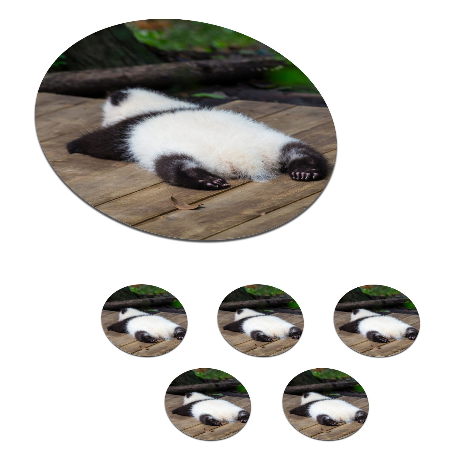 MuchoWow Glasuntersetzer Panda - Holz - Tiere, Zubehör für Gläser, 6-tlg., Getränkeuntersetzer, Tassenuntersetzer, Korkuntersetzer, Tasse, Becher