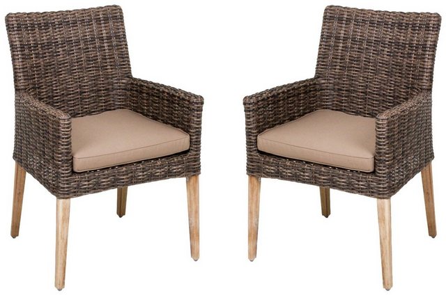 GARDEN PLEASURE Gartenstuhl NORVELL, (2er Set), Akazie/Polyrattan, inkl. Sitzkissen, braun