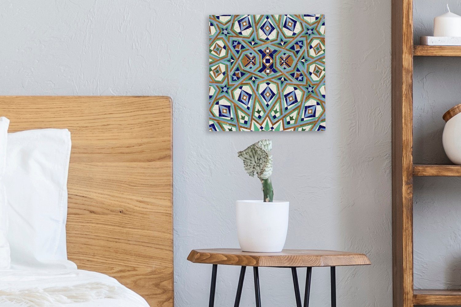 OneMillionCanvasses® Leinwandbild Eine Schlafzimmer ineinander, marokkanische (1 Wohnzimmer bei Figuren für Mosaikwand, der Leinwand Bilder St), die