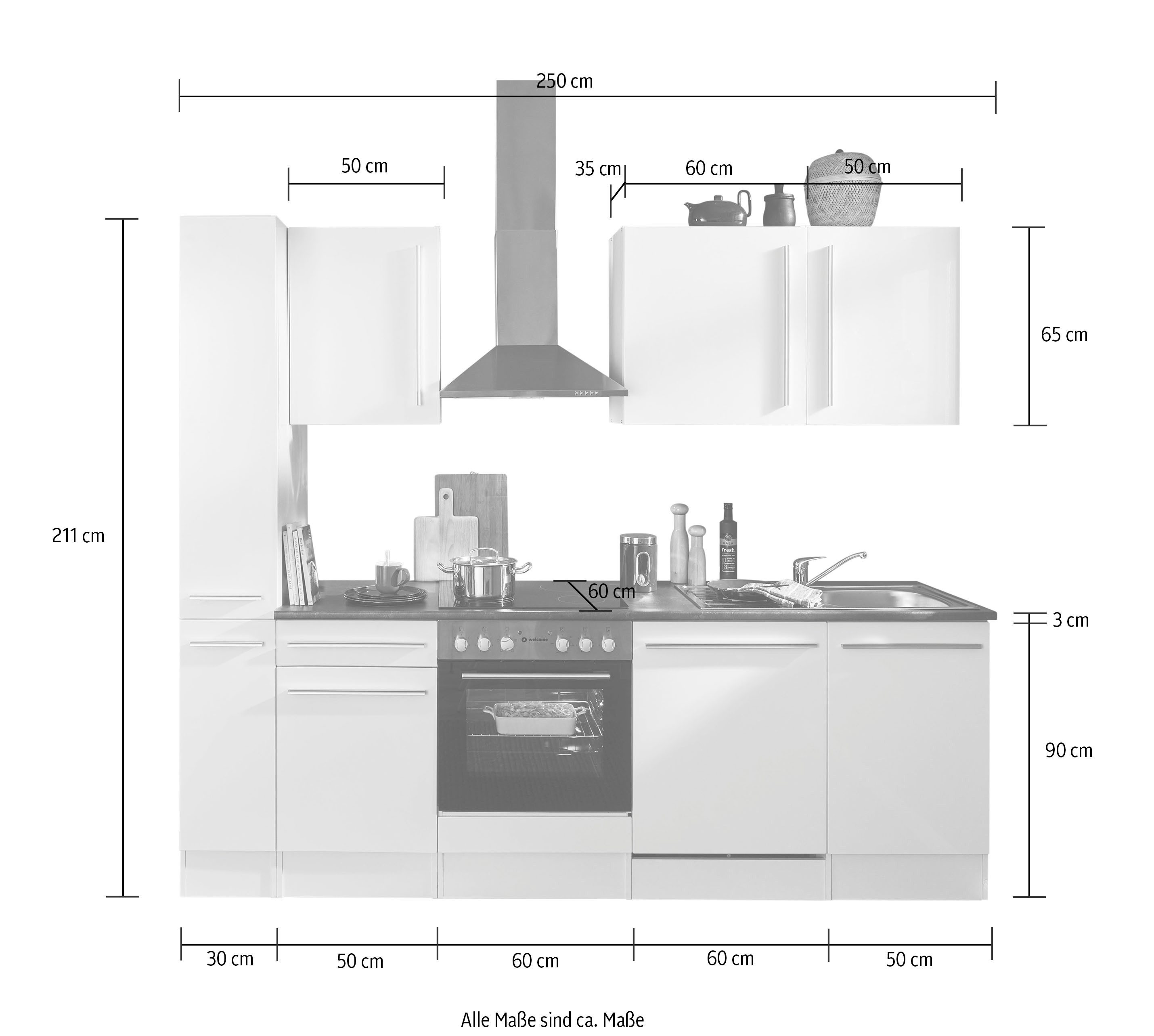 BASIC by Balculina Küchenzeile Jazz, Breite 250 cm, wahlweise mit E-Geräten