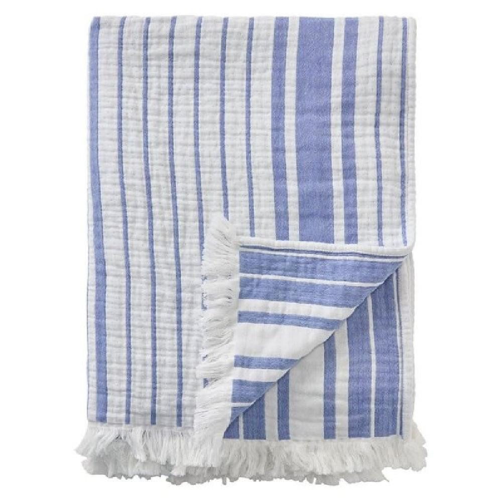 Wohndecke Decke Geriffelt mit Steifenmuster Blau Weiß (130x170cm), Lexington