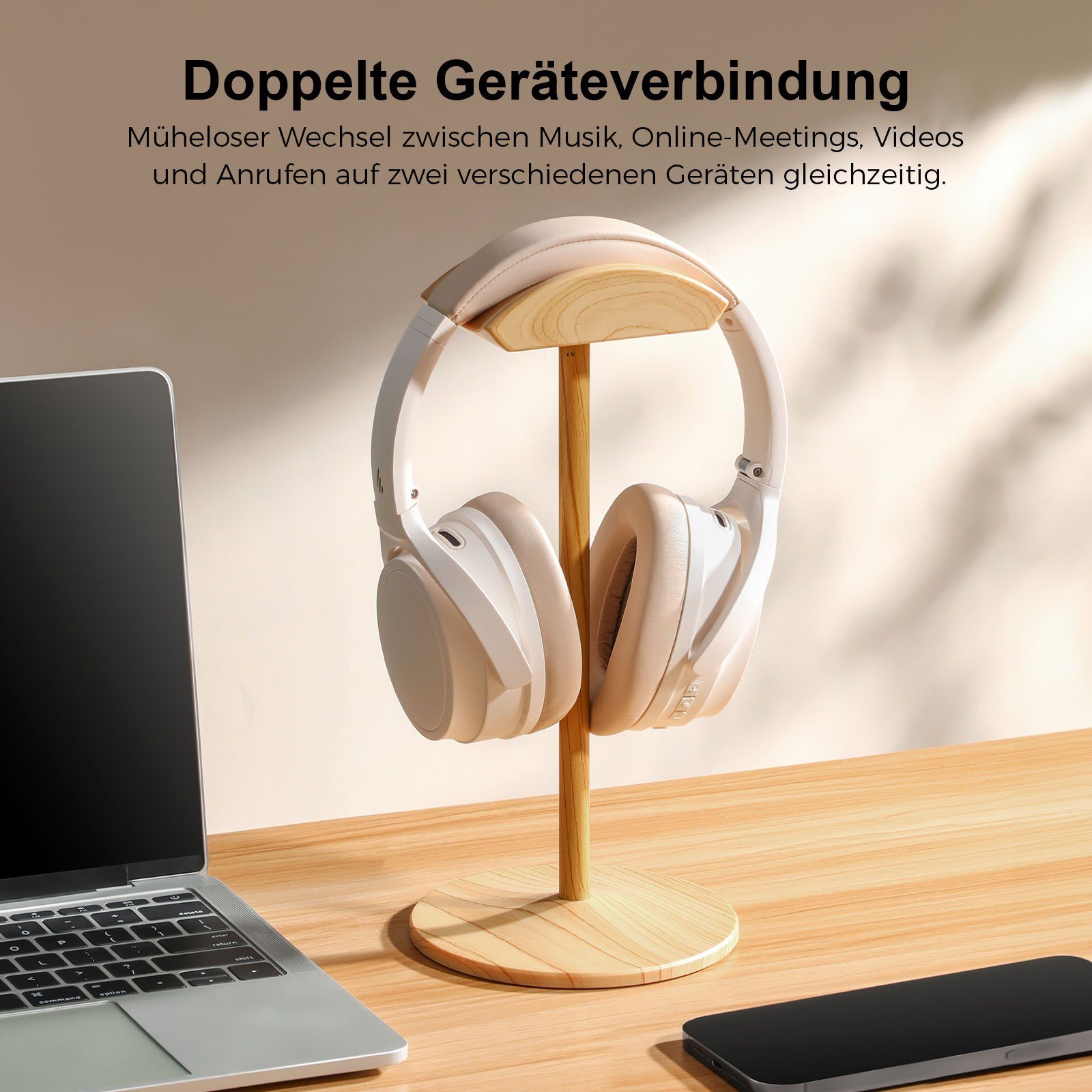 Edifier® Geräuschunterdrückung, Over-Ear-Kopfhörer aktive WH700NB Doppelgeräte-Verbindung) Geräuschunterdrückung Bluetooth Kabellose (Aktiver 5.3, Weiß