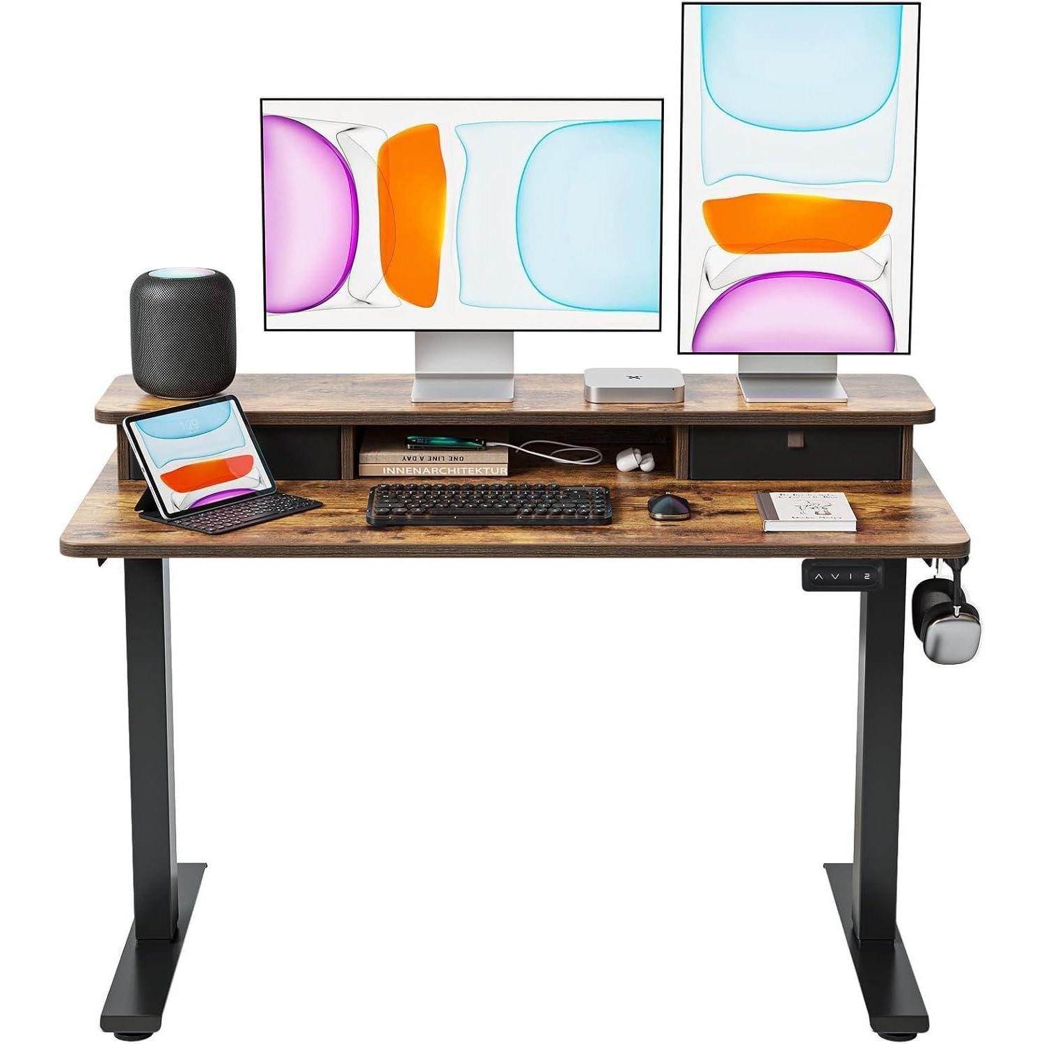 LuxusKollektion Stehtisch Höhenverstellbarer Elektrischer Stehtisch Doppelschublade 120x60cm