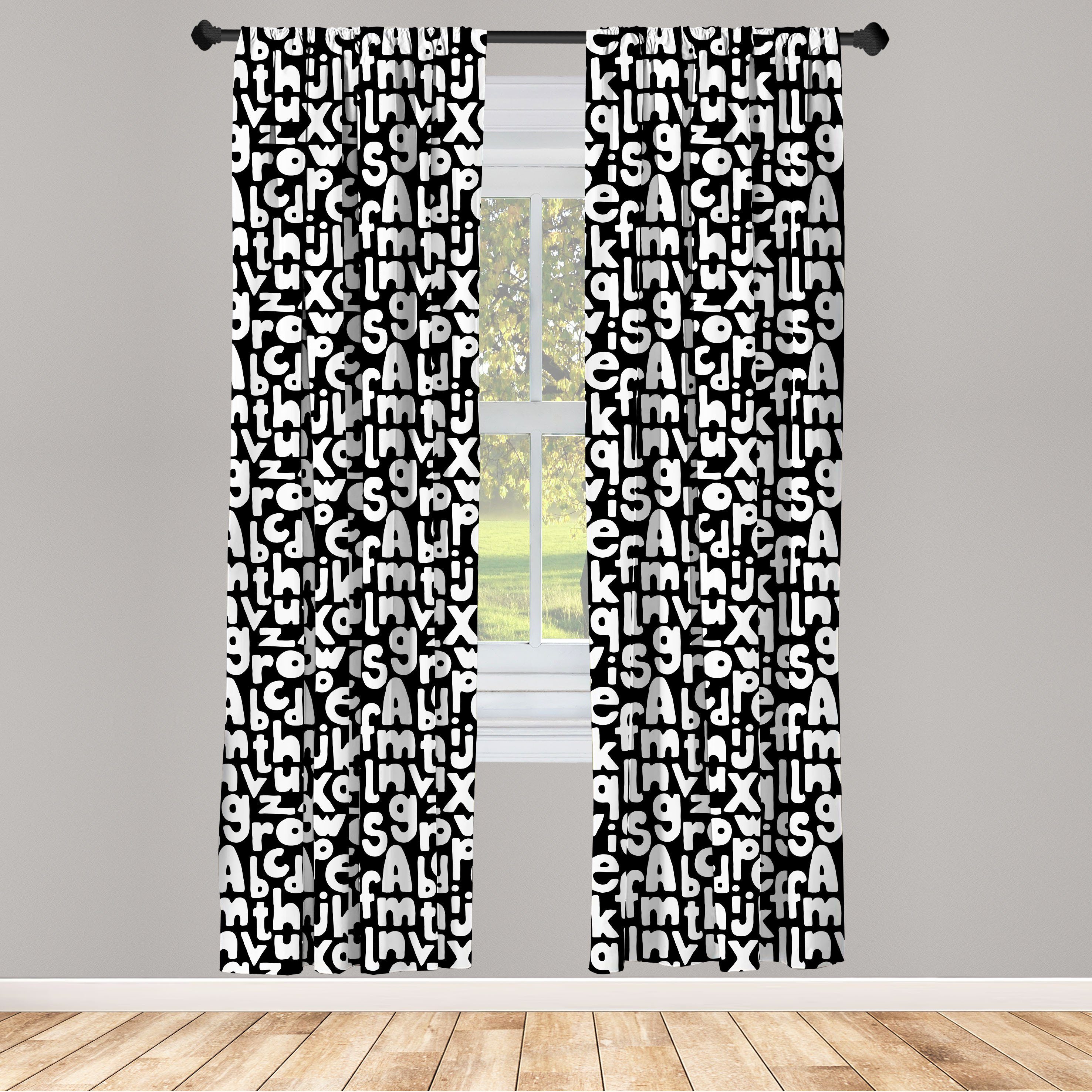Gardine Vorhang für Wohnzimmer Schlafzimmer Dekor, Abakuhaus, Microfaser, Briefe Cartoon-Hand gezeichnet Alphabet | Fertiggardinen