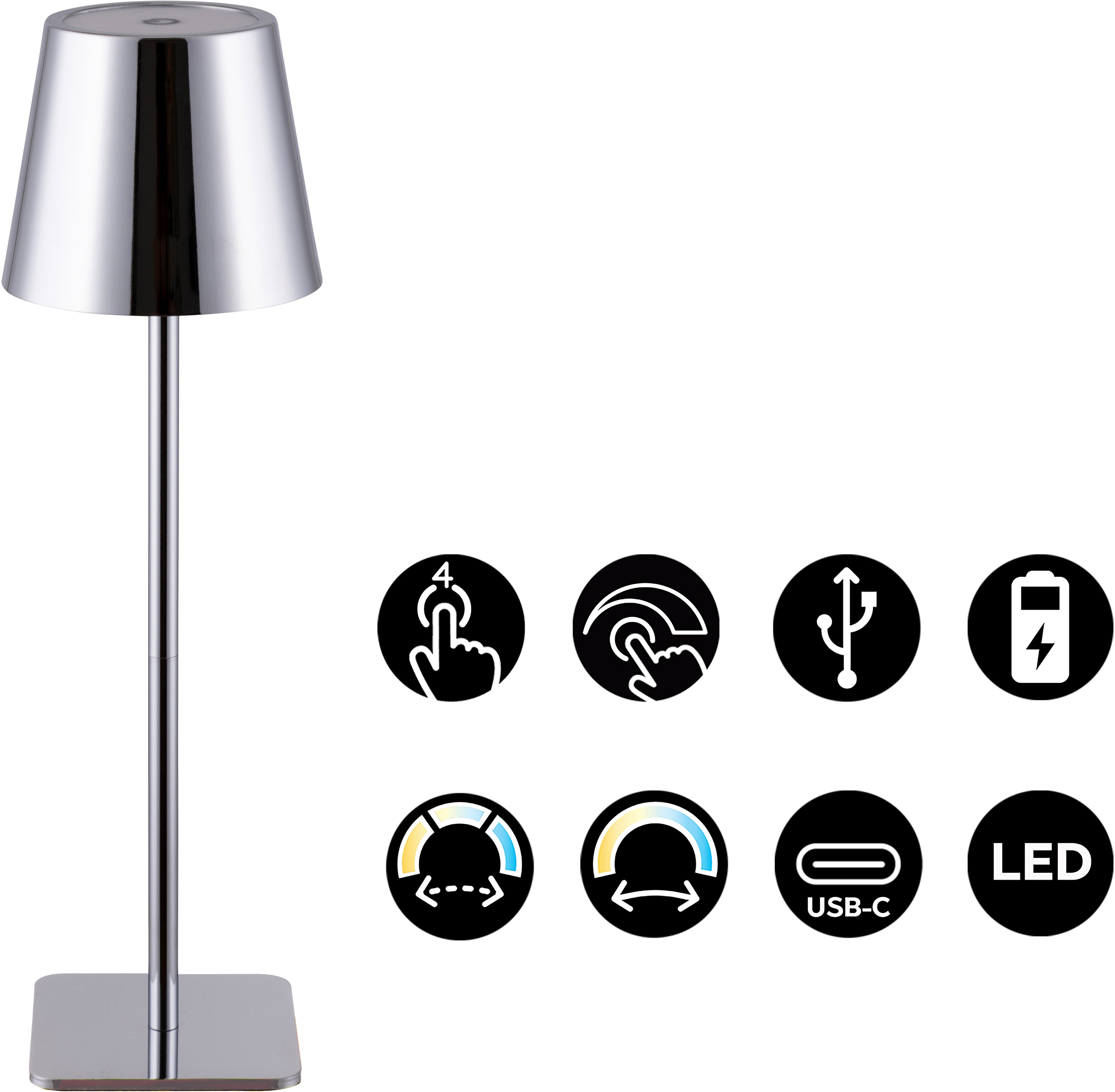 OTTO home LED Tischleuchte Merrin - 2er Set Akkuleuchte, Dimmer, Dimmfunktion, USB-Ladefunktion, LED fest integriert, warmweiß - kaltweiß, 2er Set, dimmbar, Farbwechsel, Akku Tischlampe, LED, USB-C, CCT