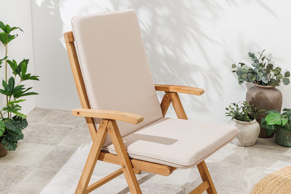riess-ambiente Hochlehnerauflage COMFORT LINE 50x122cm beige - rechteckig, Sitzkissen, Polsterauflage, (Einzelartikel, 1 St), wetterfestes Outdoor-Auflagekissen – ideal für Gartenstühle mit Lehne