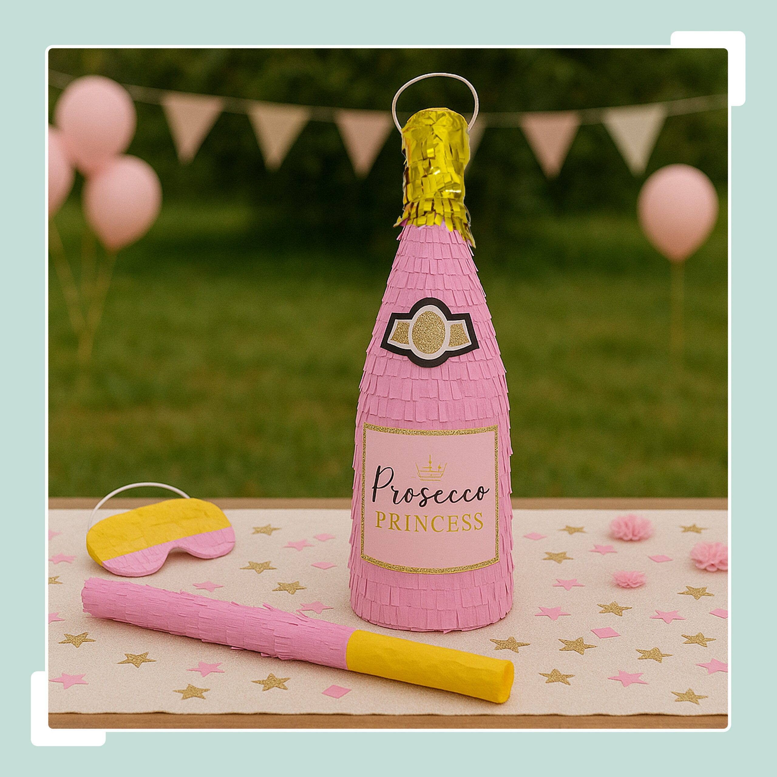 relaxdays Pinata Set Sektflasche mit Stab & Maske