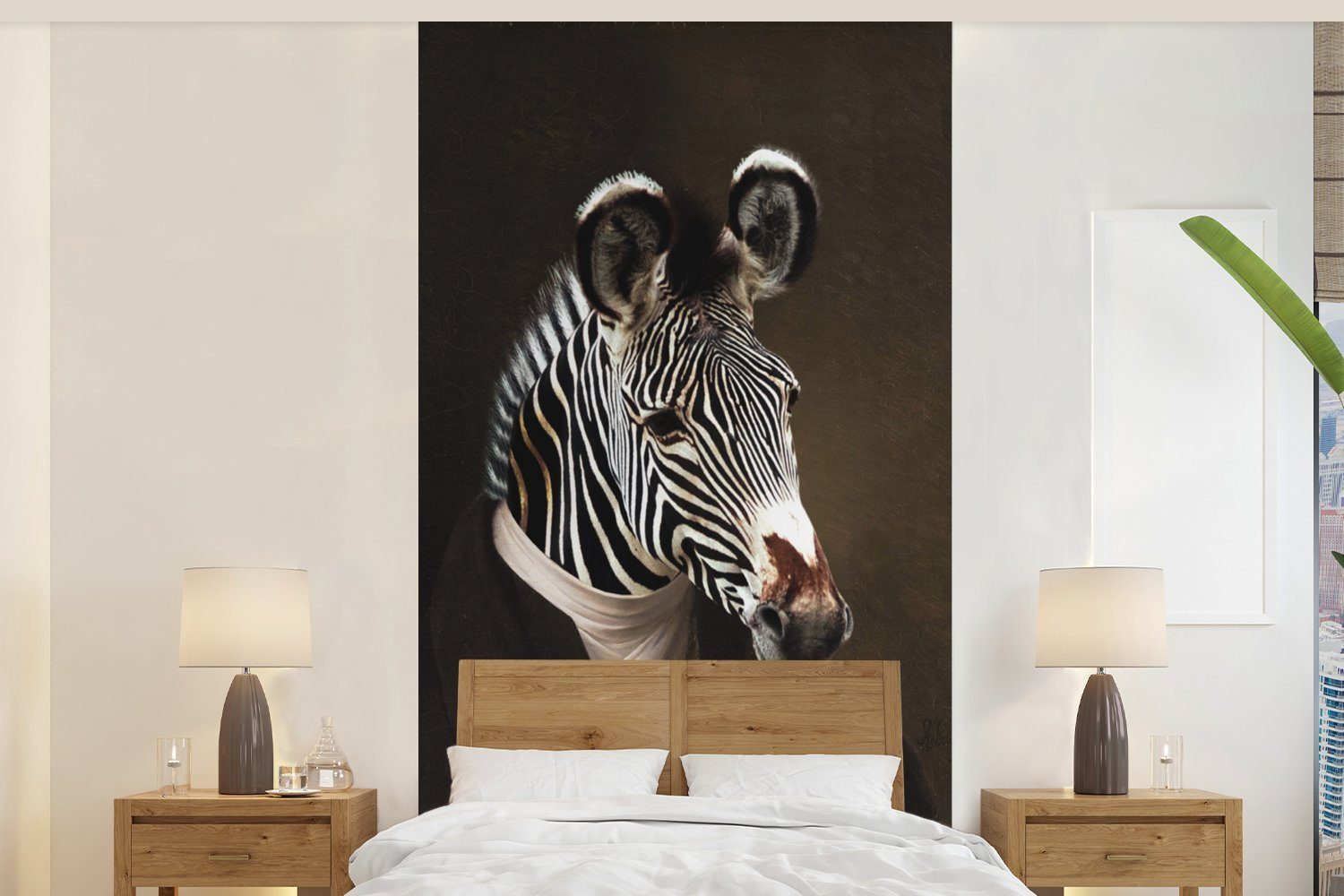 MuchoWow Fototapete Zebra - Kunst - Tierkopf, Matt, bedruckt, (2 St), Vliestapete für Wohnzimmer Schlafzimmer Küche, Fototapete