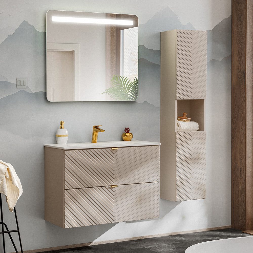 Lomadox Badmöbel-Set VERACRUZ-56, (Spar-Set, 3-St., LED-Spiegel Waschtisch günstig online kaufen