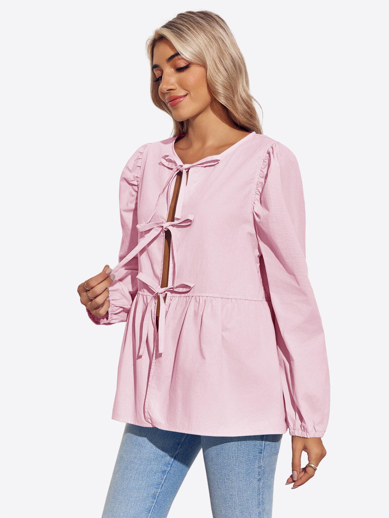 Imily Bela Blusenshirt Damen Blasenärmel Krawatte Hemd (Packung, 1-tlg., 1p günstig online kaufen