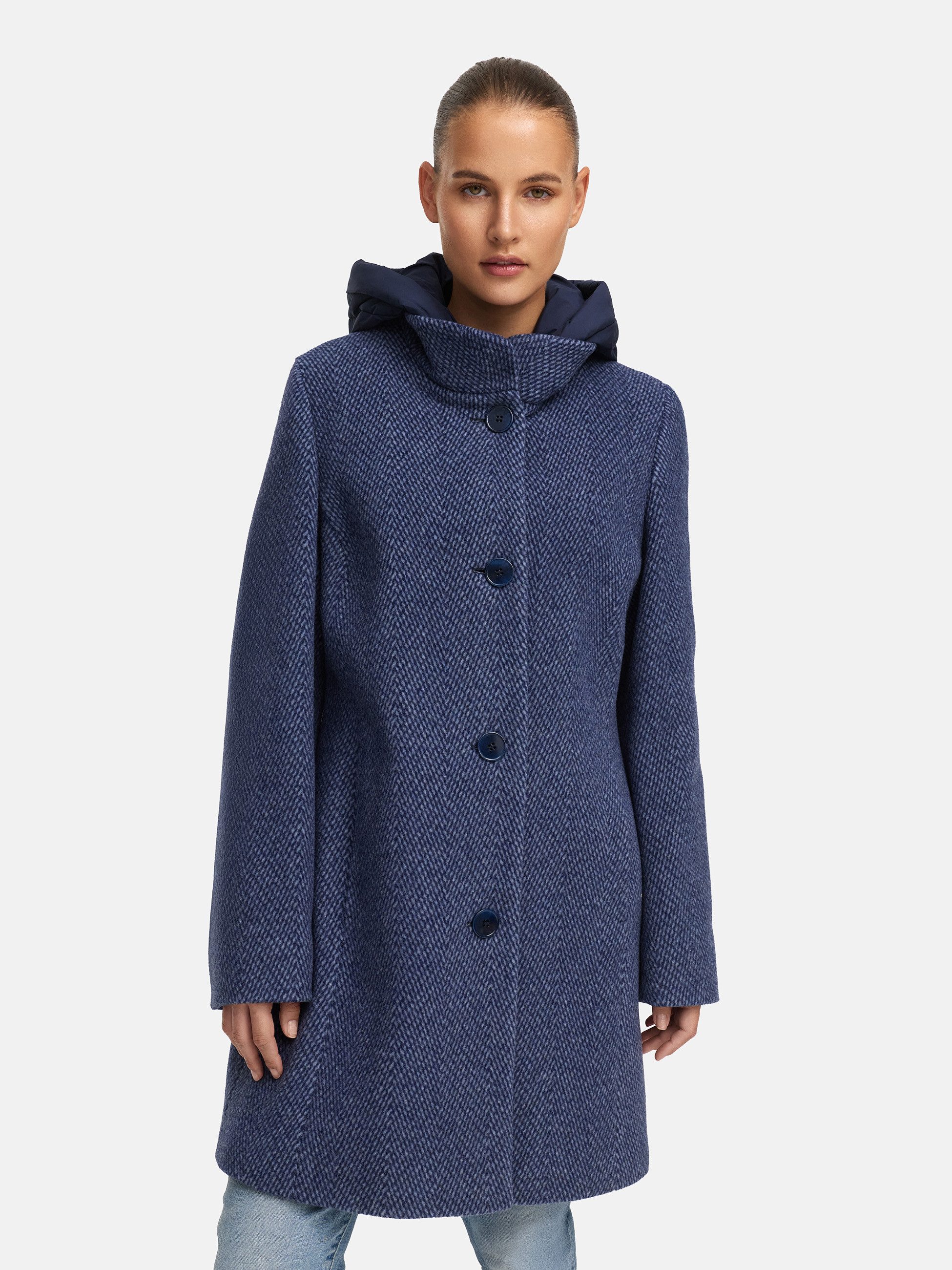 Manisa Wolljacke mit Stehkragen und Kapuze, in Tweed-Optik