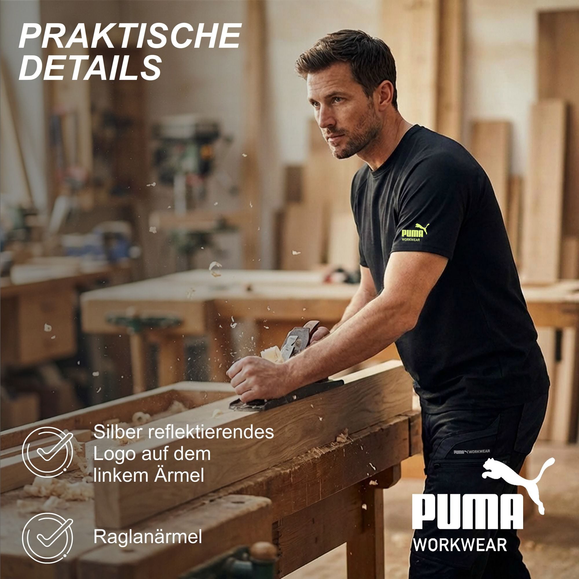 PUMA Workwear T-Shirt Herren Shirt aus 100% Baumwolle - Robustes und Atmungsaktives Gewebe Bequeme Passform - Rundhals - Für Handwerk Logistik und Werkstatt